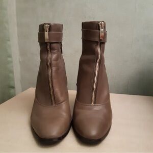 Autograph Taupe-Brown Front Zip Ankle Booties
